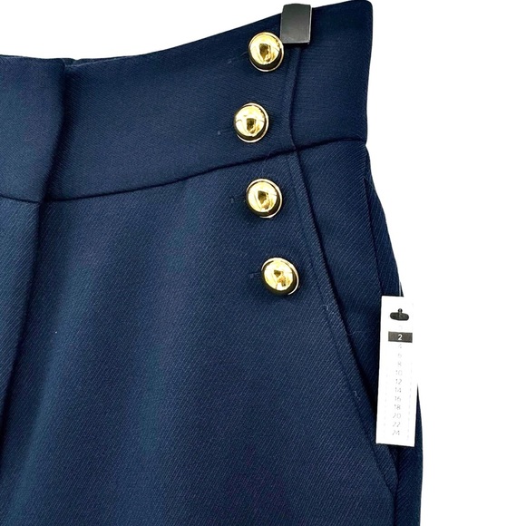 NEW! Halogen x Atlantic-Pacific Button Detail High Waist Flare Pants Navy | 2 - Picture 5 of 11
